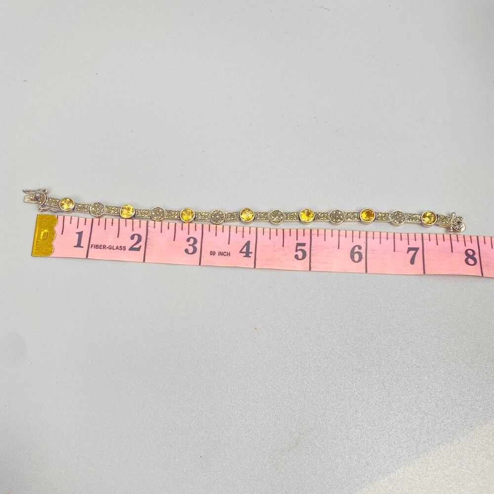 Sterling Silver Citrine Marcasite Bracelet 8” Thai 925 - Picture 9 of 11